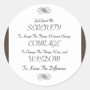 serenity prayer poem with metallic gold trim classic round sticker