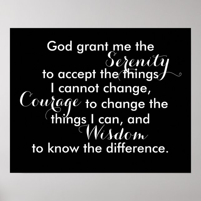 Serenity prayer poster bold black and white quote (Front)