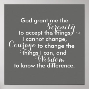 Serenity prayer poster bold grey and white quote