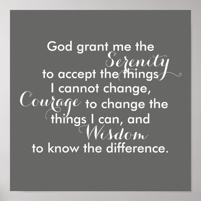Serenity prayer poster bold grey and white quote (Front)