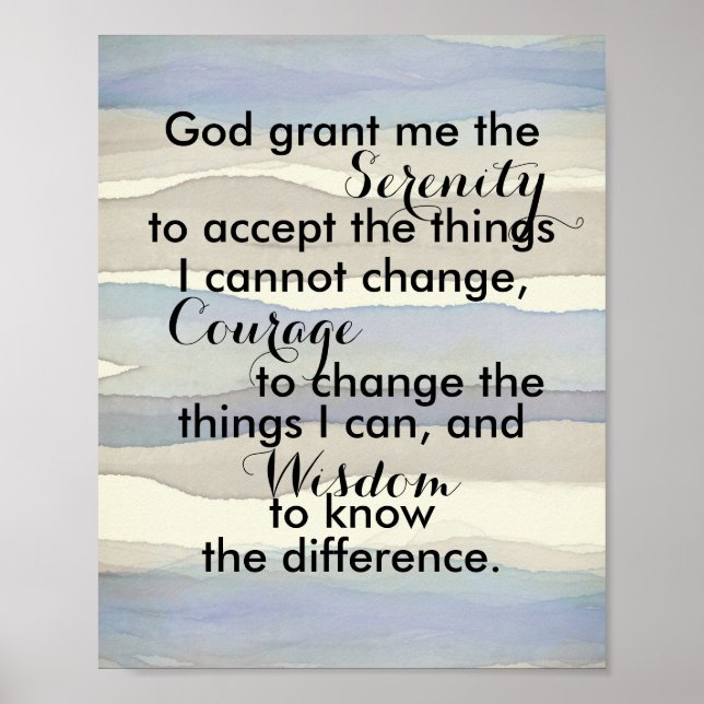 Serenity prayer quote blue grey stripes poster (Front)