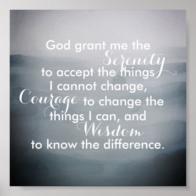 Serenity prayer quote  poster blue watercolor (Front)