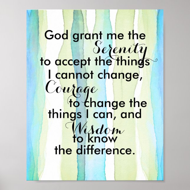 Serenity prayer quote turquoise and green stripes poster (Front)