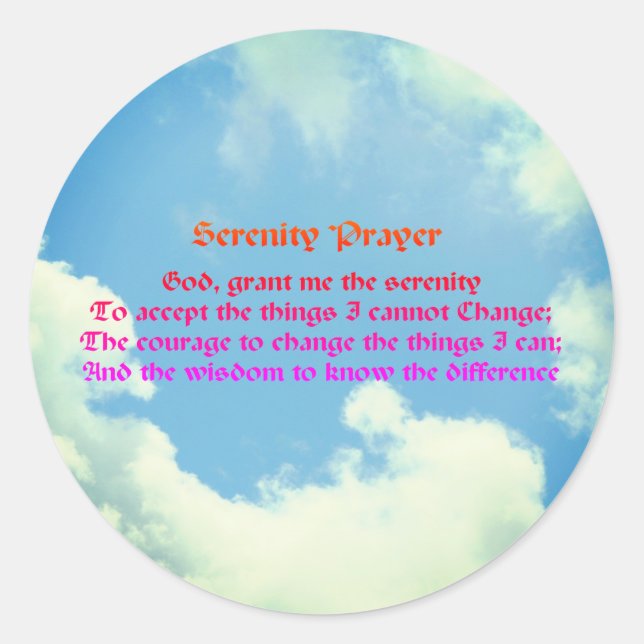 Serenity Prayer Rainbow Blue Sky Inspirational  Classic Round Sticker (Front)