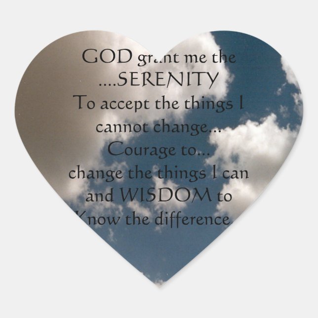 Serenity Prayer Summer Sky Heart Sticker (Front)