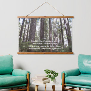Serenity Prayer Sunlit Forest Landscape Hanging Tapestry
