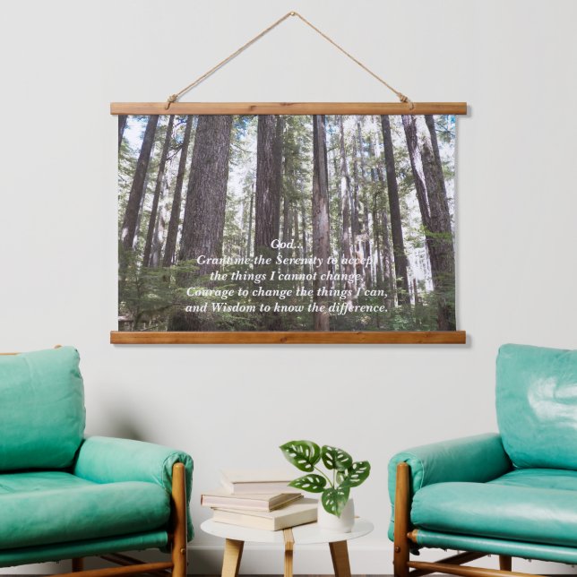 Serenity Prayer Sunlit Forest Landscape Hanging Tapestry (Living Room)