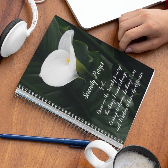 Serenity Prayer White Calla Lily Floral Notebook (In Situ)