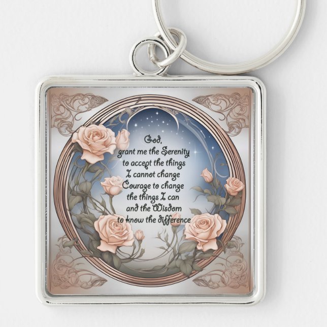 Serenity Prayer With Flowers and Frame Key Ring (Front)