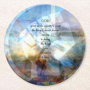 Serenity Prayer With Inspiring Motivational Art Round Paper Coaster