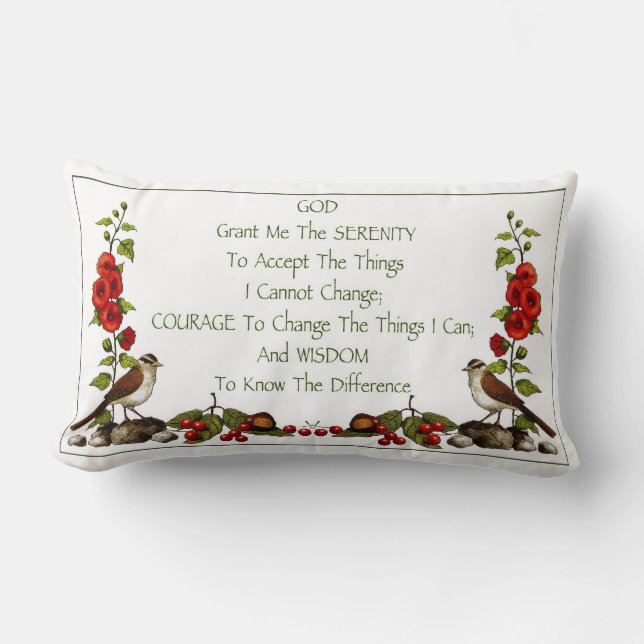 Serenity Prayer With Nature Border: Hand Drawn Lumbar Cushion (Front)