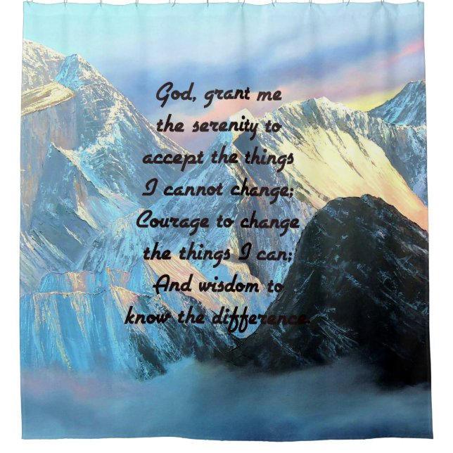 Serenity Prayer With Panoramic View Mount Everest Shower Curtain (Front)