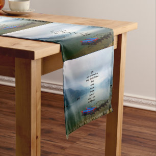 Serenity Prayer With Phewa Lake Panoramic View Short Table Runner