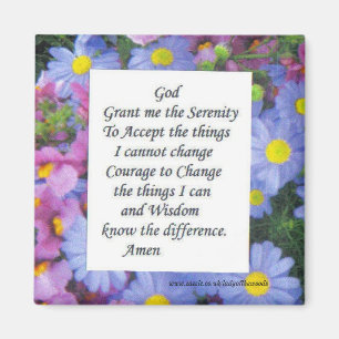 serenity prayer with pink and blue flowers magnet