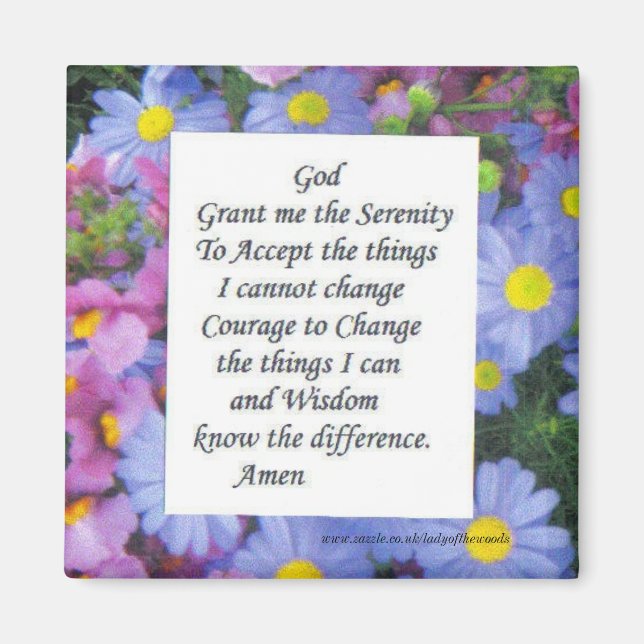 serenity prayer with pink and blue flowers magnet (Front)