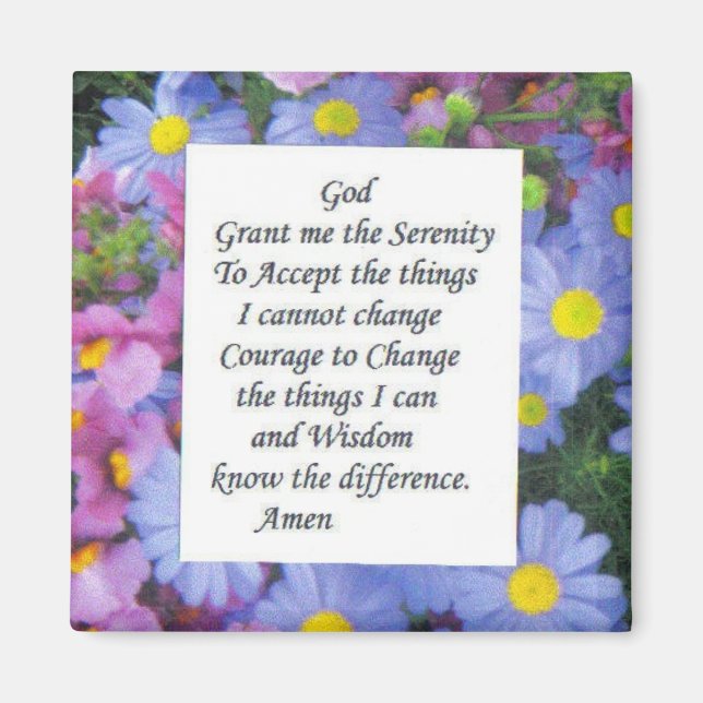 serenity prayer with pink and blue flowers magnet (Front)