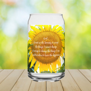 Serenity Prayer Yellow Sunflower Floral Can Glass