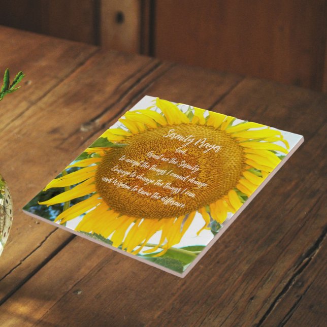 Serenity Prayer Yellow Sunflower Floral Tile (In Situ)