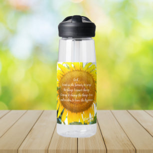 Serenity Prayer Yellow Sunflower Floral Water Bottle