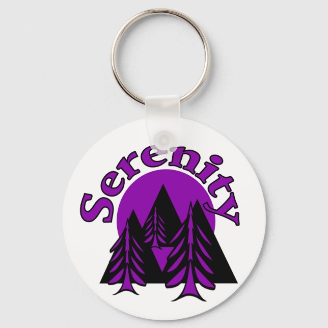 Serenity Quote Modern Black Purple Moon Trees Key Ring (Front)