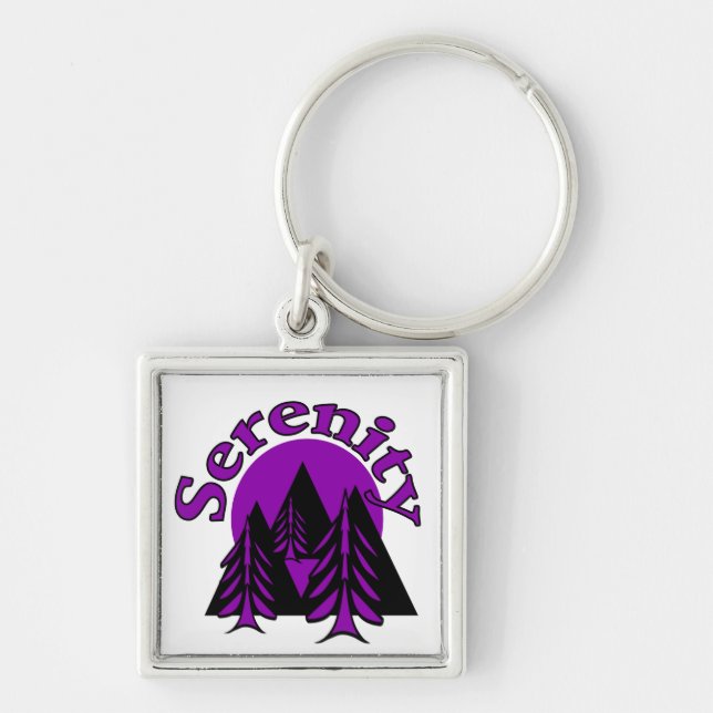 Serenity Quote Modern Black Purple Moon Trees Key Ring (Front)