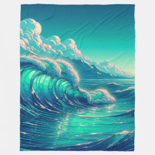 “Serenity Seascape: Ocean’s Embrace” Fleece Blanket