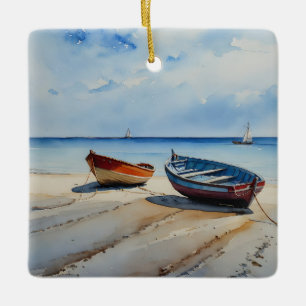 "Serenity Shores" A Restful Watercolour Seascape Ceramic Ornament