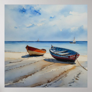 "Serenity Shores" A Restful Watercolour Seascape Poster