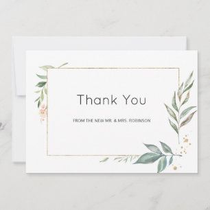 Serenity Simplistic Greenery Geometric Wedding Thank You Card