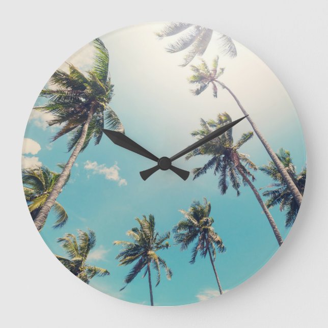 Serenity Tropical Beach Landscape Large Clock (Front)