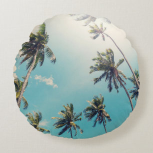 Serenity Tropical Beach Landscape Round Cushion