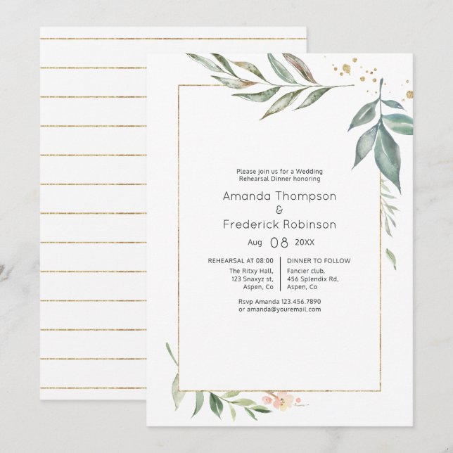 Serenity Watercolor Geometric Rehearsal Dinner Invitation (Front/Back)