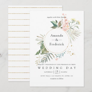 Serenity Watercolor Greenery Geometric Wedding Invitation