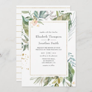 Serenity Watercolor Greenery Geometric Wedding Invitation