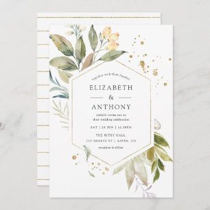 Serenity Watercolor Greenery Geometric Wedding Invitation
