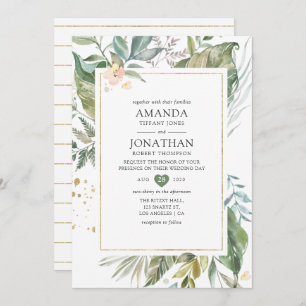 Serenity Watercolor Greenery Geometric Wedding Invitation