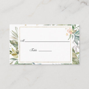 Serenity Watercolor Greenery Geometric Wedding Place Card