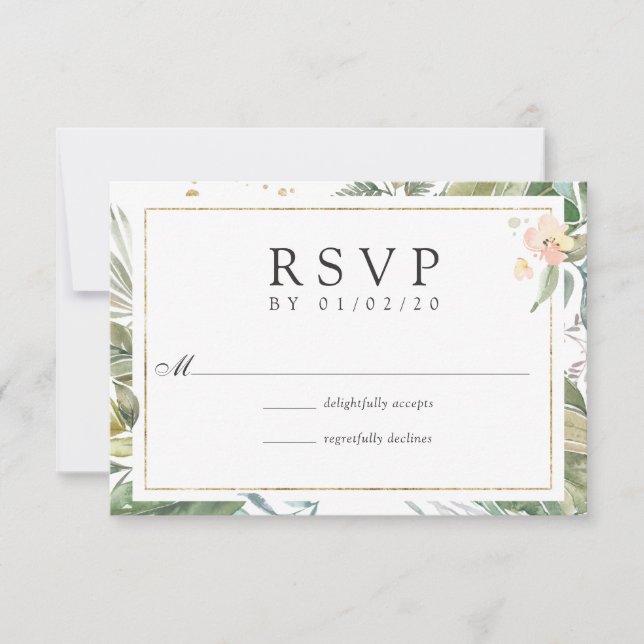 Serenity Watercolor Greenery Geometric Wedding RSVP Card (Front)