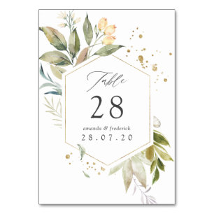 Serenity Watercolor Greenery Geometric Wedding Table Number