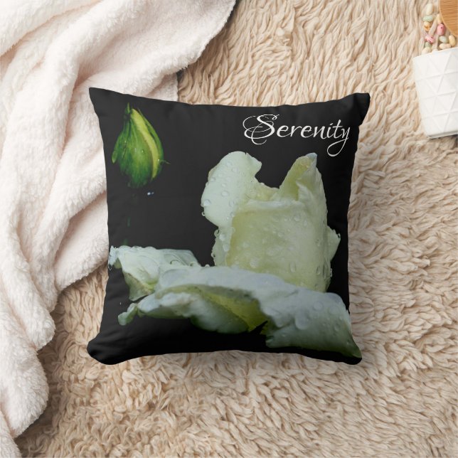 Serenity White Rosebud Inspirational Words  Cushion (Blanket)