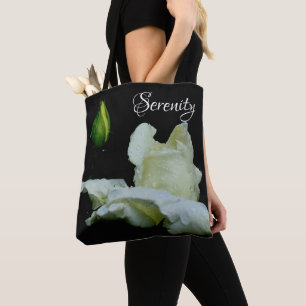 Serenity White Rosebud Inspirational Words  Tote Bag