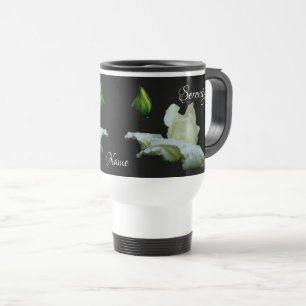 Serenity White Rosebud Inspirational Words Travel Mug
