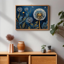 Serenity with Dandelions in Nightsky AI Art 