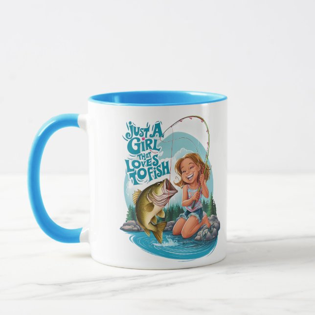 Serenitys Catch: Girl Fishing on a Rock Mug (Left)