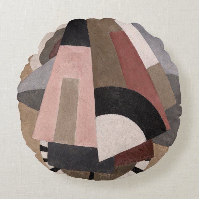 Serge Charchoune Composition Cubist Earth Tone Round Cushion (Front)