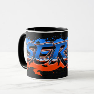 Serge Vorname Name Graffiti blue orange Tasse Mug