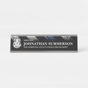 Sergeant Police Department Thin Blue Line Logo Desk Name Plate