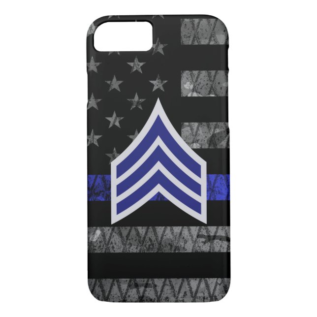 Sergeant Stripes Thin Blue Line Distressed Flag Case-Mate iPhone Case (Back)