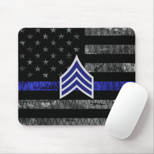 Sergeant Stripes Thin Blue Line Distressed Flag Mouse Mat