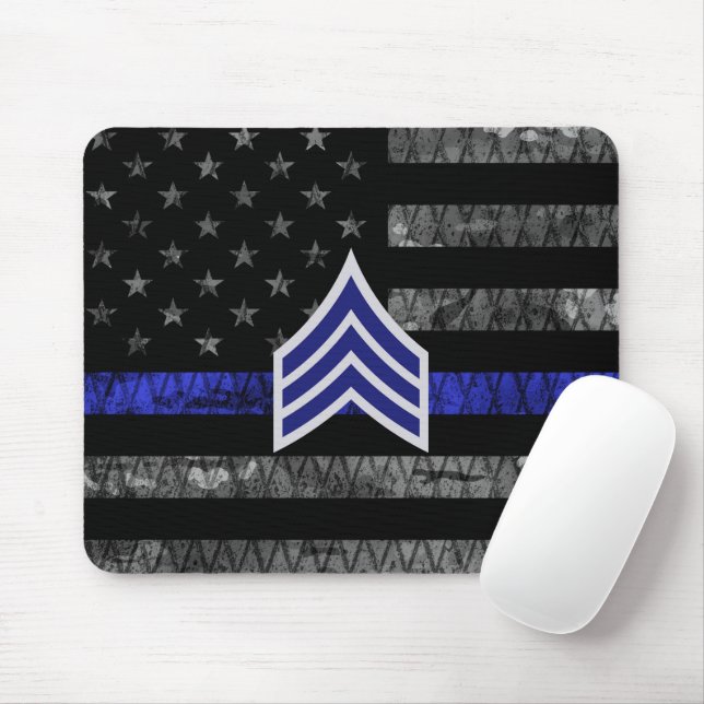 Sergeant Stripes Thin Blue Line Distressed Flag Mouse Mat (With Mouse)